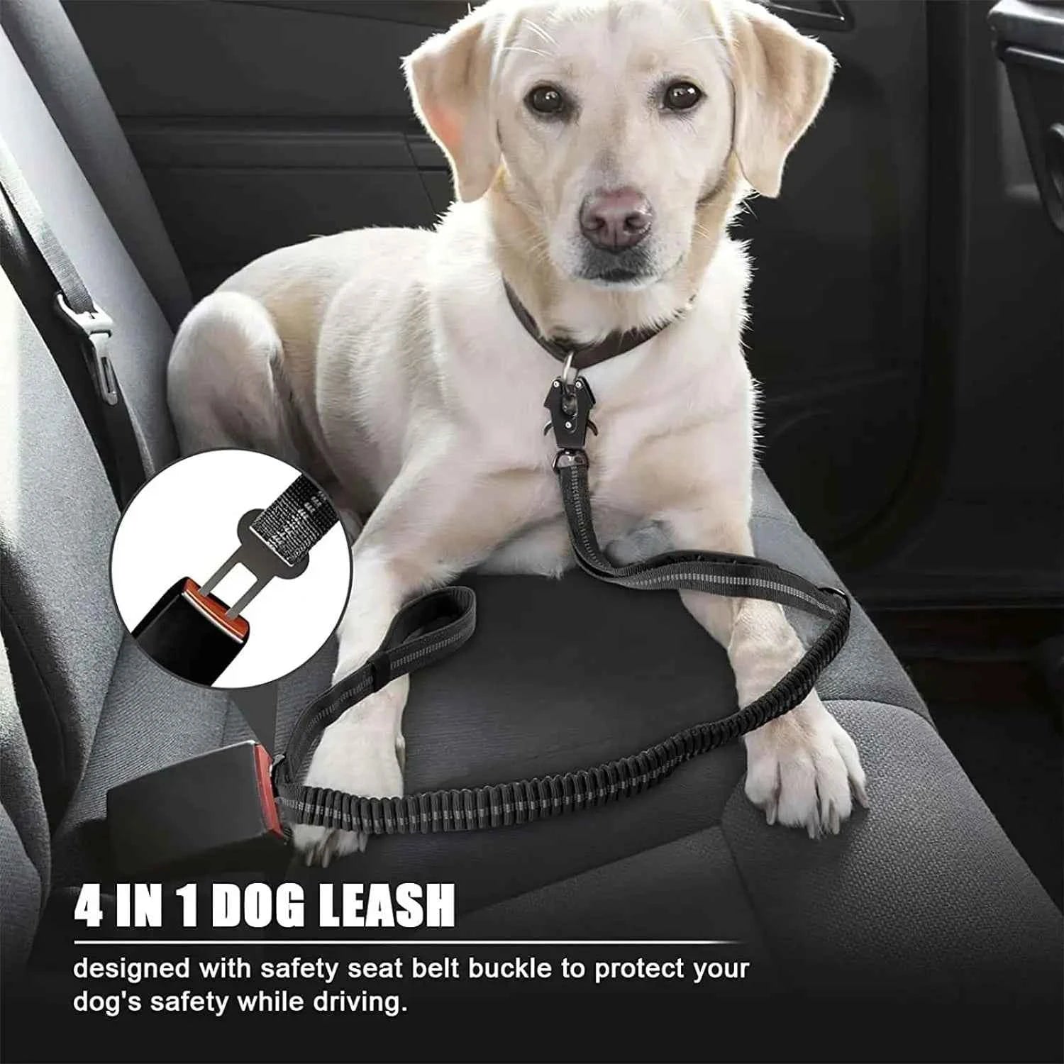 Bungee Dog Leash with Car Seatbelt – Heavy-Duty Reflective No-Pull Tactical Lead for Large Dogs