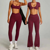 Women's 2-Piece Short Sleeve Yoga Suit | Quick-Dry Gym Tracksuit Running Workout Sports Set