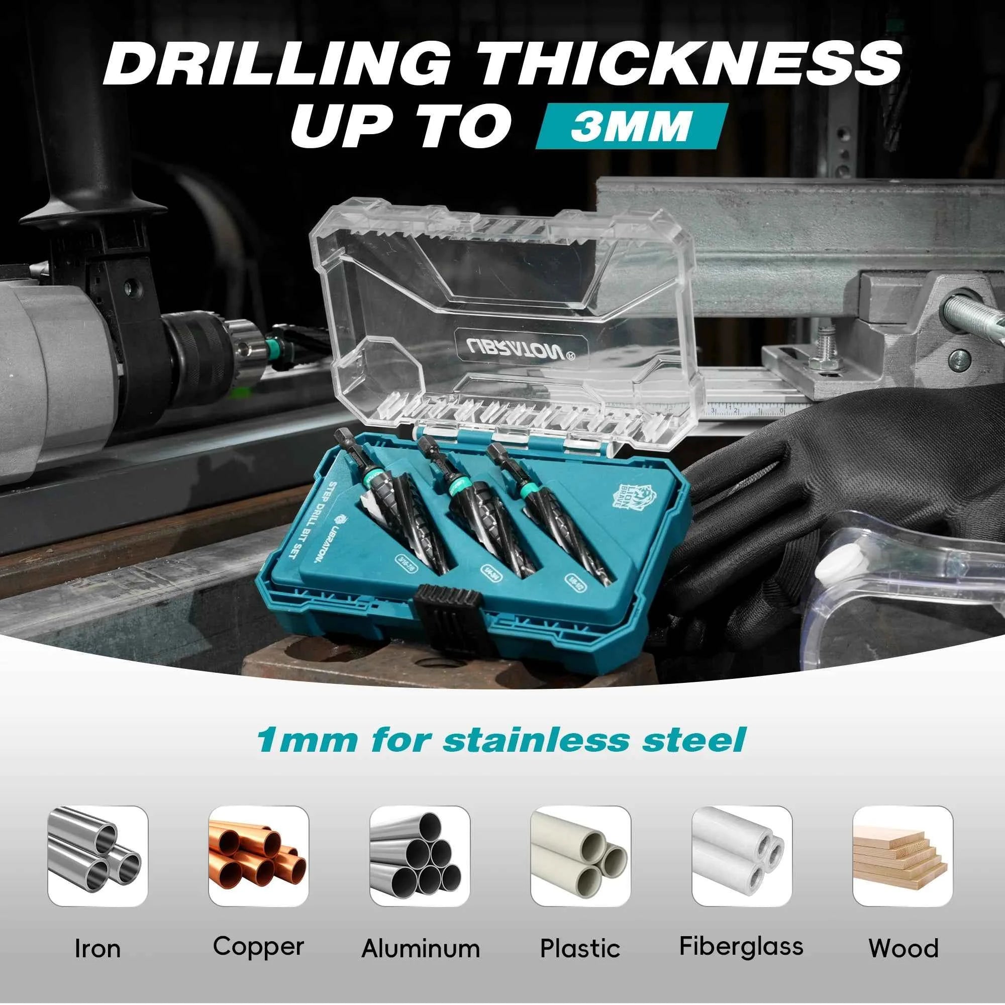 3 PCs Professional Four Spiral Step Drill Bit Set & M35 Cobalt Industrial Cutter Kit