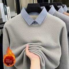 Men’s "Fake Two-Piece" Thermal Pullover | Winter Thickened Fleece-Lined Top
