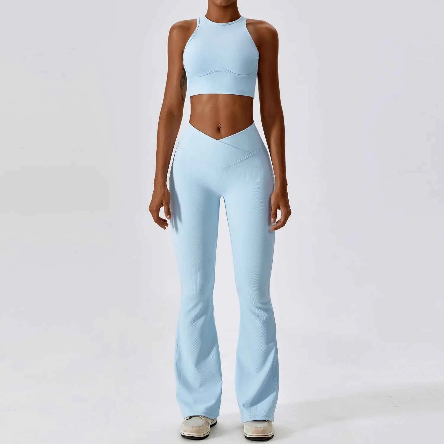 Women's 2-Piece Ribbed Seamless Yoga Set | Sports Bra & Gym Leggings Fitness Tracksuit Activewear