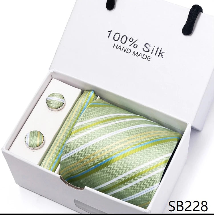 Solid Colour Necktie with Matching Handkerchief & Cufflinks - SB228 - Others In Fashion