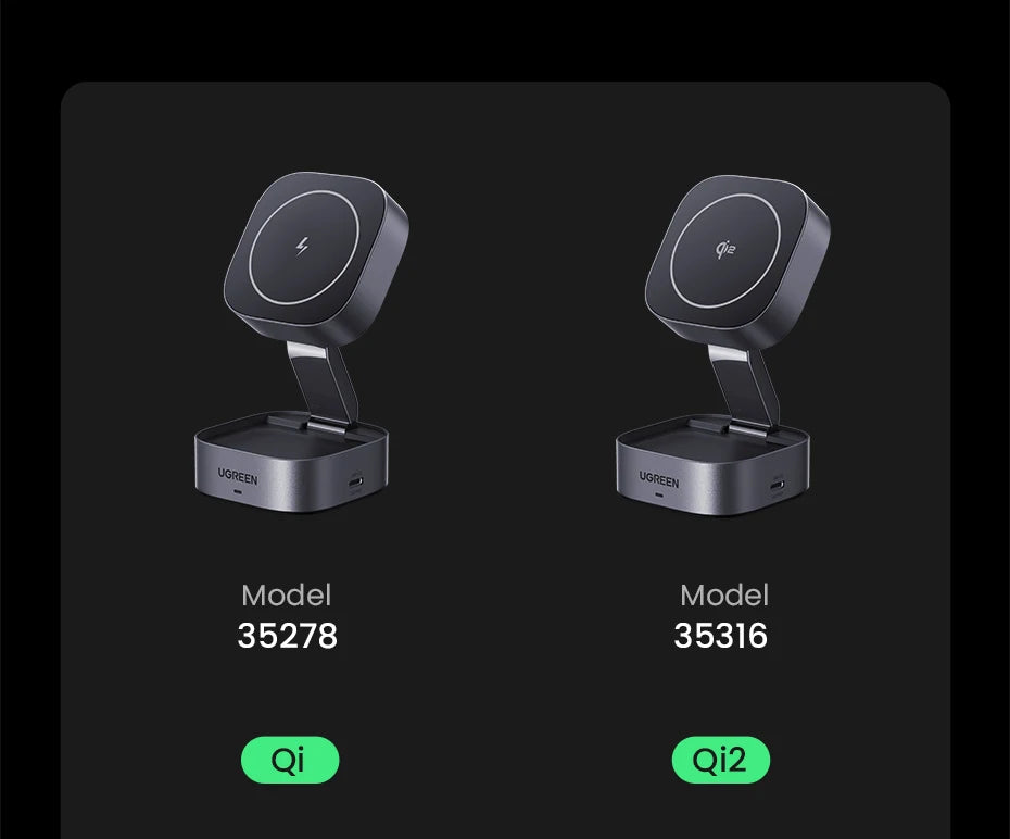 Qi2 15W 2-in-1 Magnetic Wireless Charging Stand | MagSafe Fast Charger for iPhone 16 17 AirPods