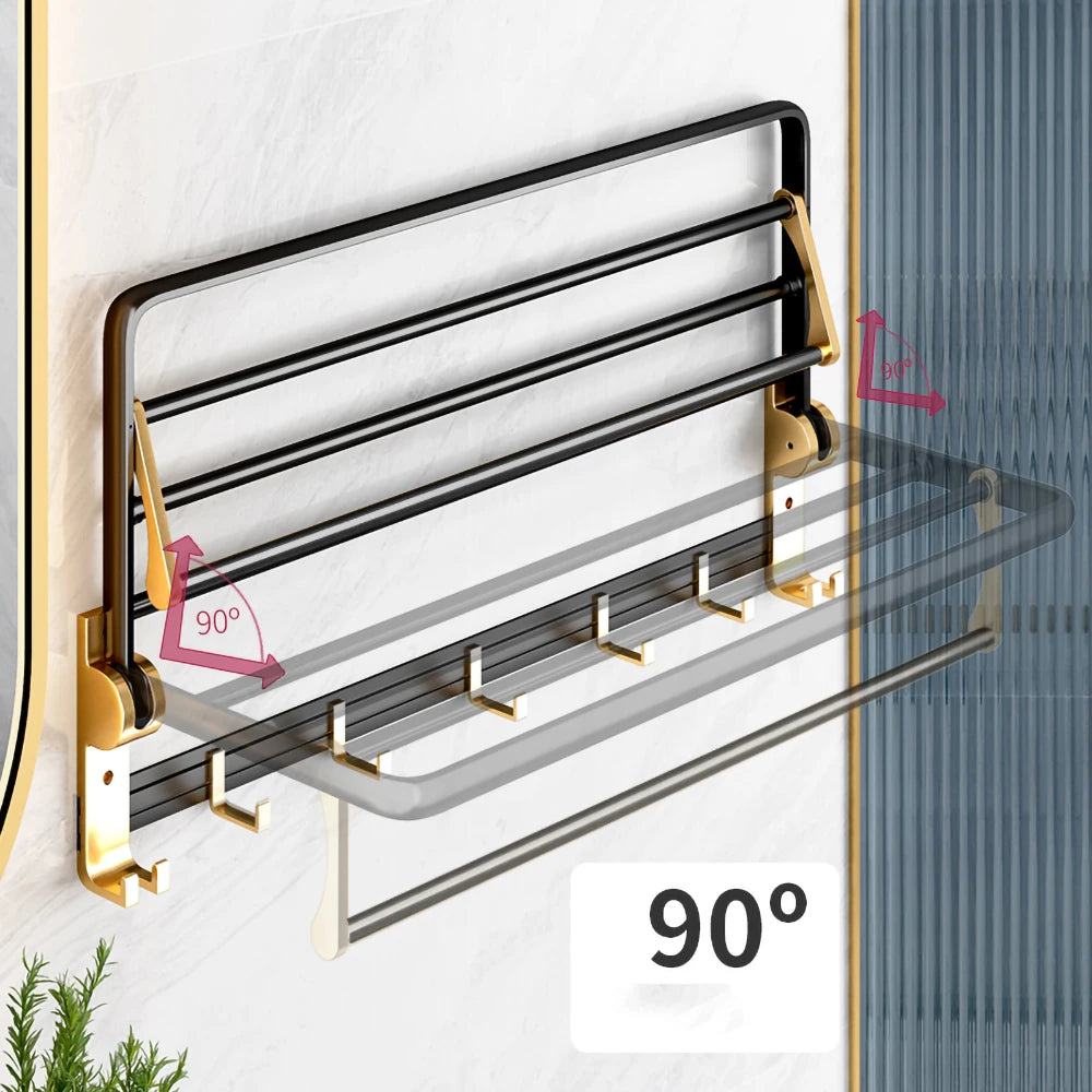 Black & Gold Aluminum Wall-Mounted Towel Rack – 60 cm by Snagg A Rack