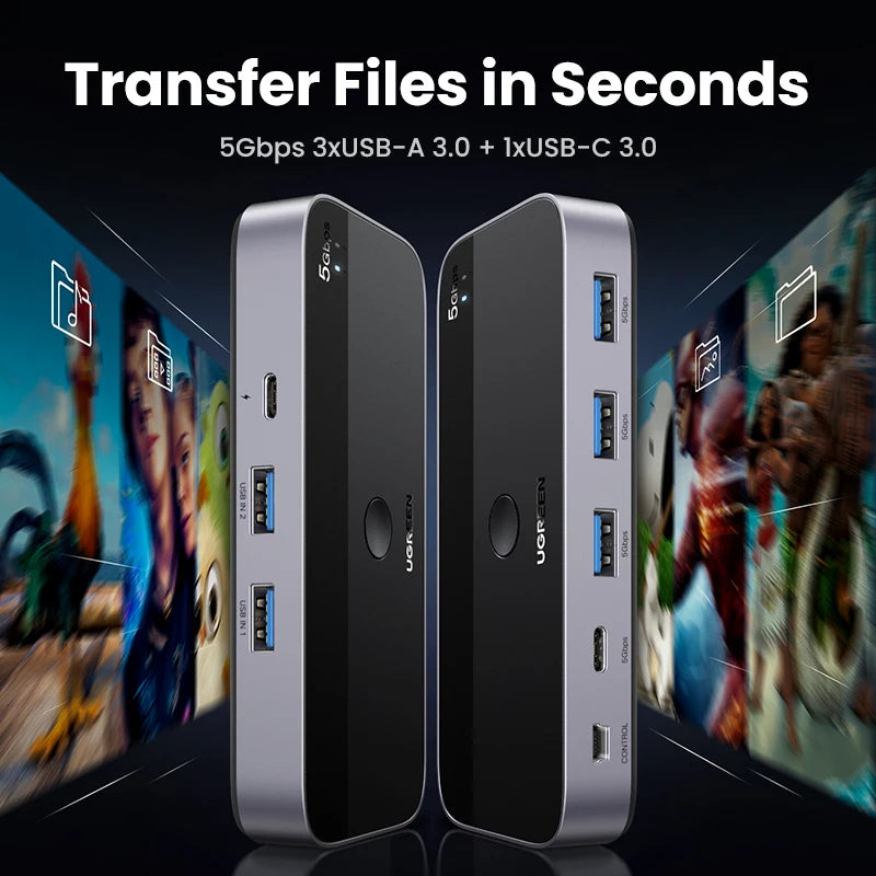 USB 3.0 KVM Switch 2 PC Sharing Hub for Keyboard, Mouse, Printer & Up to 4 USB Devices by Snagg A USB Switch