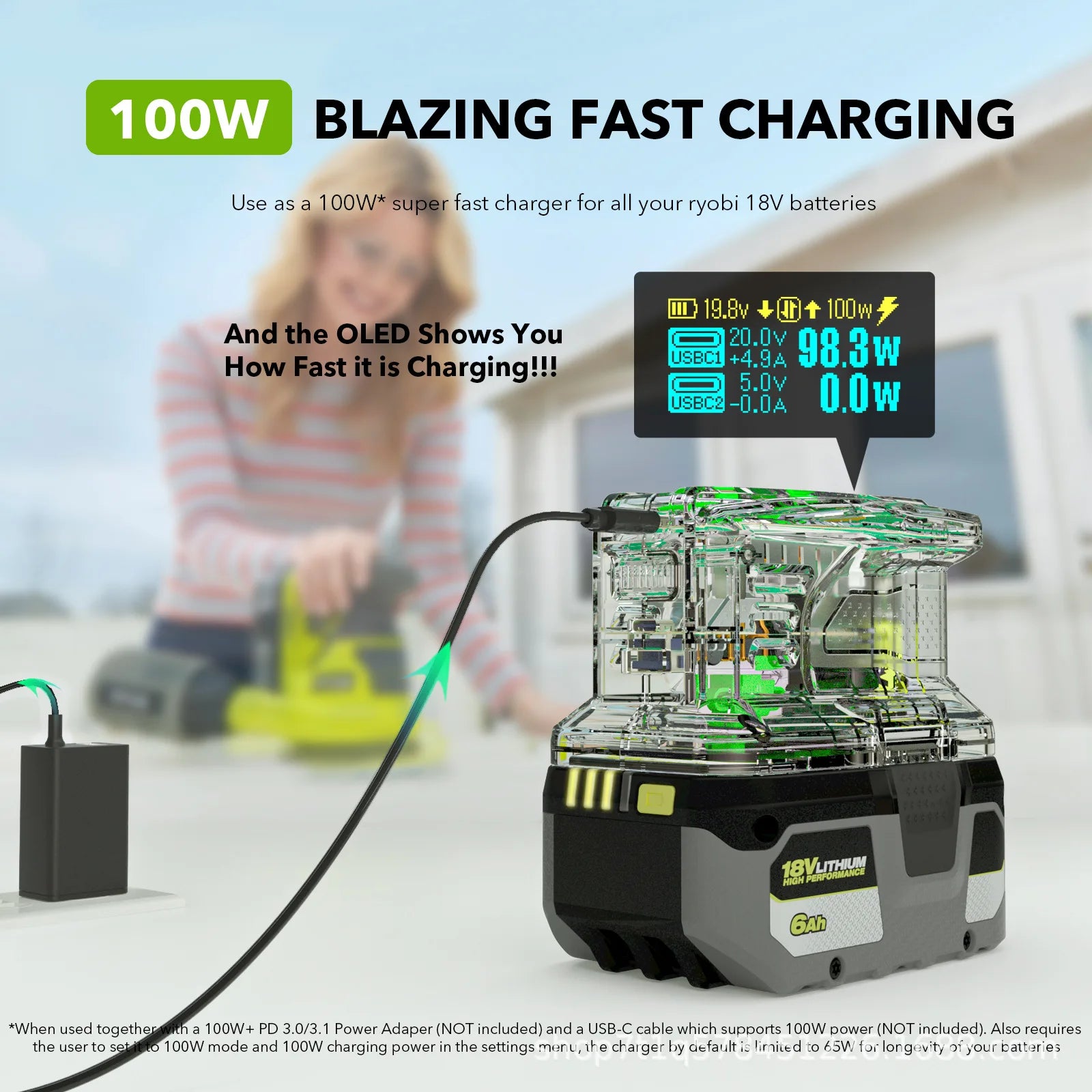 Power source charger for Ryobi 18V batteries with OLED display – image 8