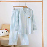 Women's Striped Cotton Pajama Set | Long Sleeve Long Pants 100% Cotton Thin Spring Summer Sleepwear