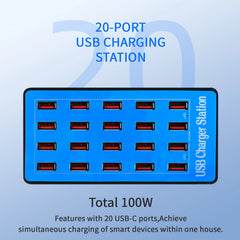 100W GaN 20-Port USB-C Multi-Device Charging Station | Phone Watch Tablet Pad A5+