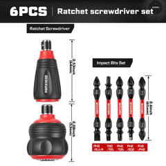 Impact Magnetic Screwdriver Set | Stubby 2-in-1 Ratchet Handle Dual-End Socket Wrench Bits Nut Driver