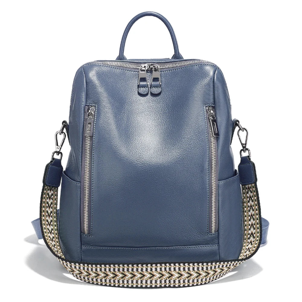 Genuine Leather Convertible Backpack – Multi-Pocket Day Pack & Shoulder Bag for Travel & Commuting