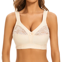 Plus Size Wire-Free Cotton Lace Bra | Full Figure Unpadded Ultra-Thin Soft Support