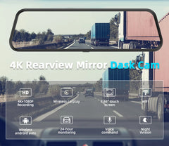4K Smart Rearview Mirror | Wireless CarPlay & Android Auto Dash Cam