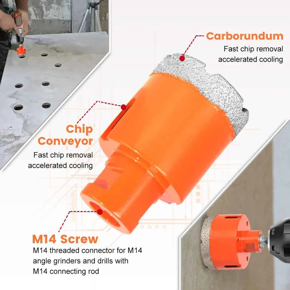 15 Piece Professional Vacuum Brazed Diamond Core Bit Set & M14 Threaded Masonry Hole Saw Kit
