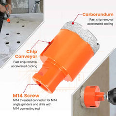 15 Piece Professional Vacuum Brazed Diamond Core Bit Set & M14 Threaded Masonry Hole Saw Kit
