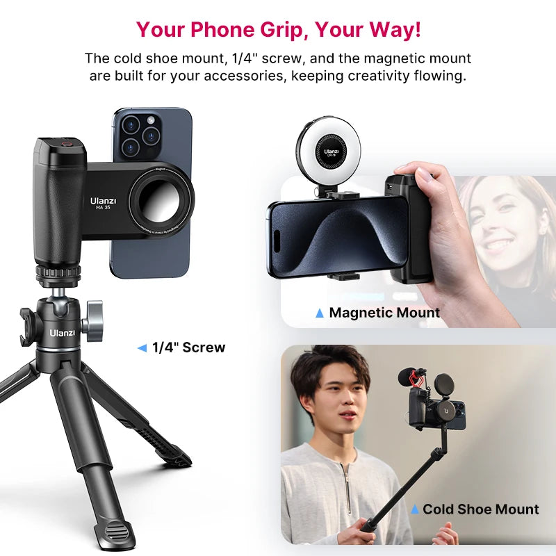 MagSafe Bluetooth Shutter Smartphone Camera Handle Grip Selfie Stablizer by Snagg A Phone Holder