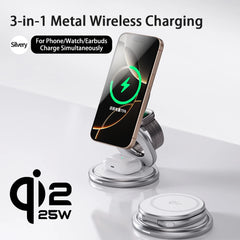 Qi2.2 25W Metal Wireless Charging Stand | 360° Rotation Portable Fast Charger iPhone Watch AirPods