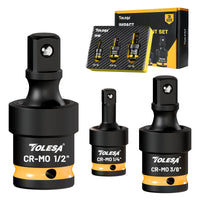 3 Piece Impact Universal Socket Swivel Joint Set (1/4", 3/8", 1/2")