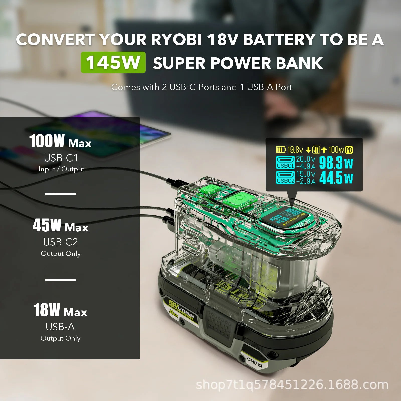 Power source charger for Ryobi 18V batteries with OLED display – image 9