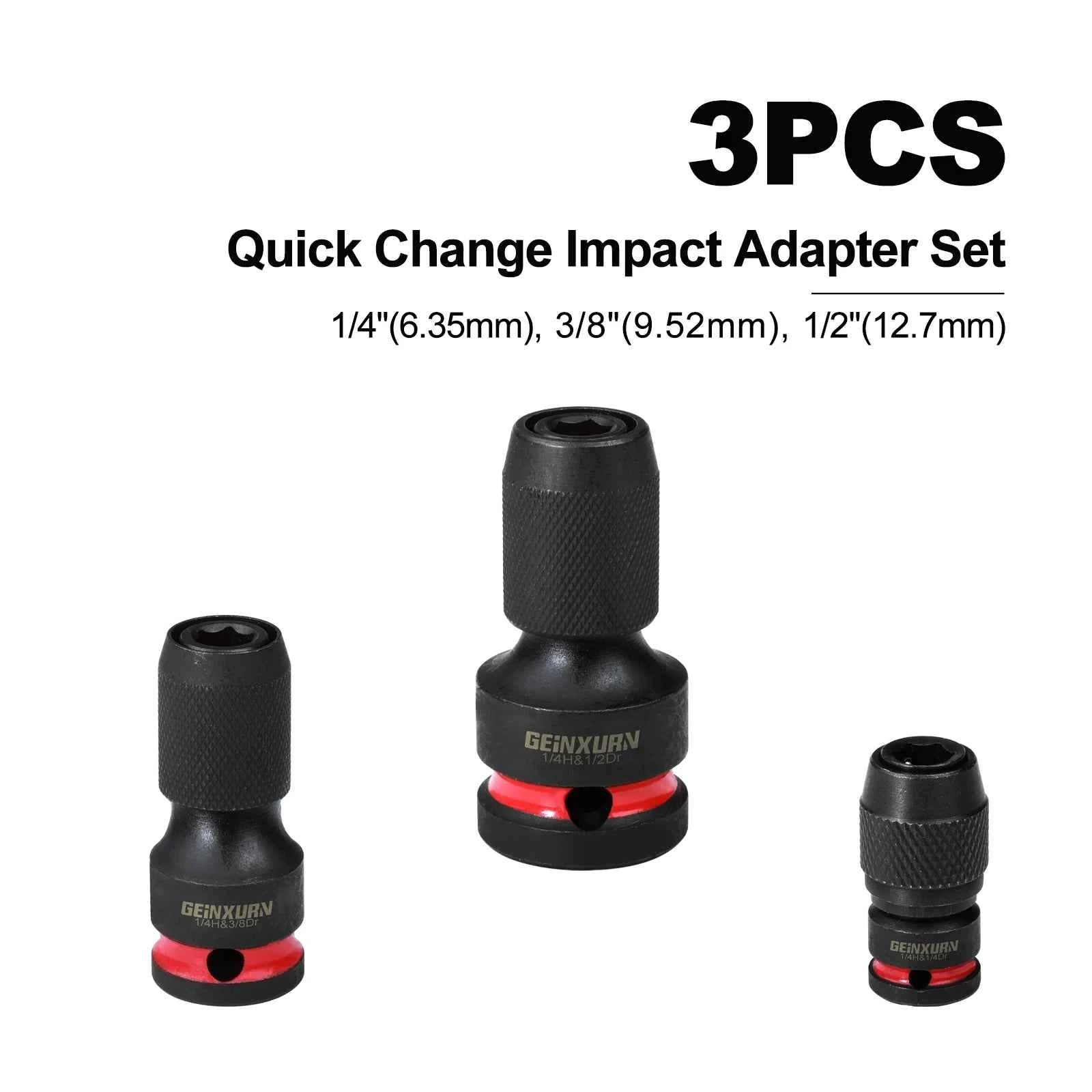 Professional Impact Square-to-Hex Bit Holder Set | 1/2", 3/8" & 1/4" Quick-Release Adapters