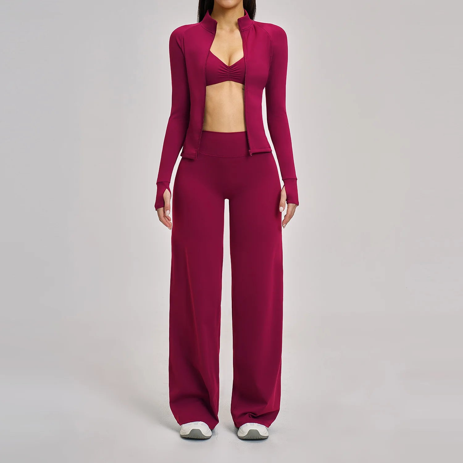 Women's 2/3-Piece Long Sleeve Workout Set | Gym Tracksuit Leggings Sports Bra Athletic Activewear