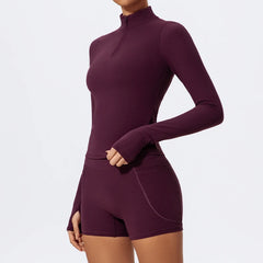 Women's Long Sleeve Workout Suit | Quick-Dry Gym Bra & Short Tracksuit Running Yoga Clothes Set