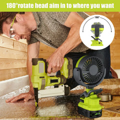 2 in 1 Cordless Jobsite Fan & LED Light | High Intensity Portable Ventilation Compatible With Ryobi 18V Batteries
