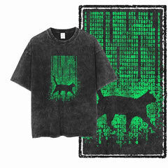 Acid Washed Cat Graphic Unisex T-Shirt | Cotton Streetwear Big Size Vintage Tee