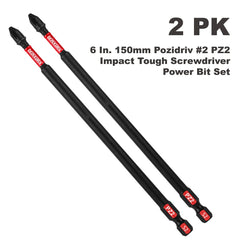 6" Pozidriv #2 PZ2 Impact Screwdriver Bit Set – Magnetic S2 Alloy Steel Power Bits