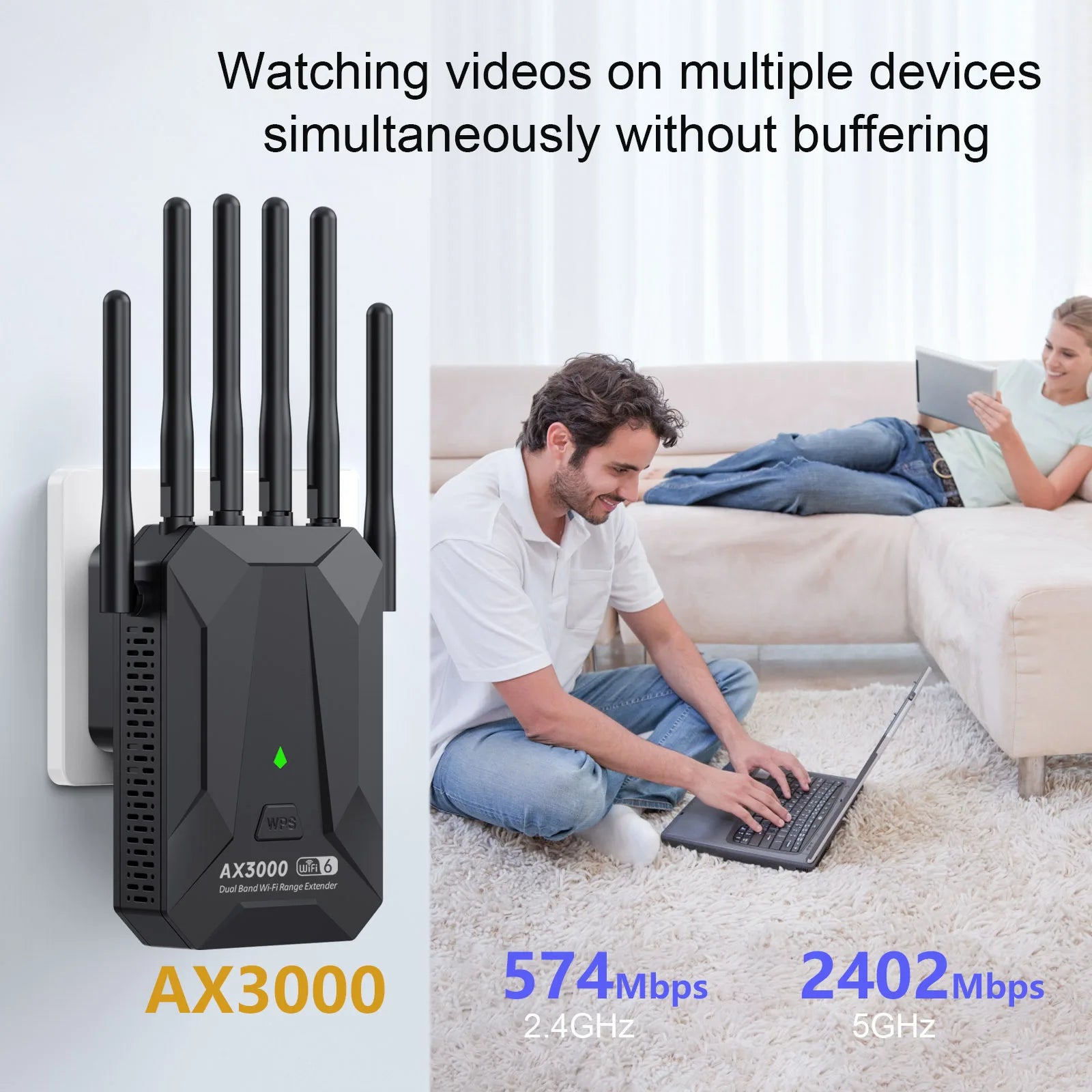3000Mbps WiFi 6 Repeater Dual-Band 2.4G/5GHz Gigabit Signal Booster by Snagg A WiFi Booster