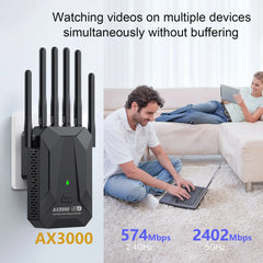 3000Mbps WiFi 6 Repeater Dual-Band 2.4G/5GHz Gigabit Signal Booster by Snagg A WiFi Booster