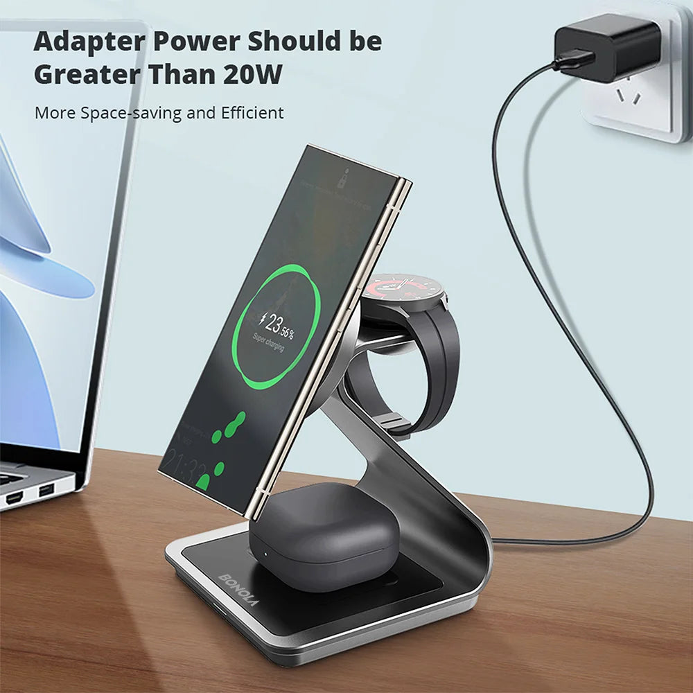 3 in 1 Wireless Charger Station for Samsung Phone, Watch & Earbuds by Snagg A Charging Station