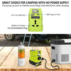 200W Portable Power Inverter & 280LM LED Floodlight | High Utility Mobile Power Compatible With Ryobi 18V Batteries
