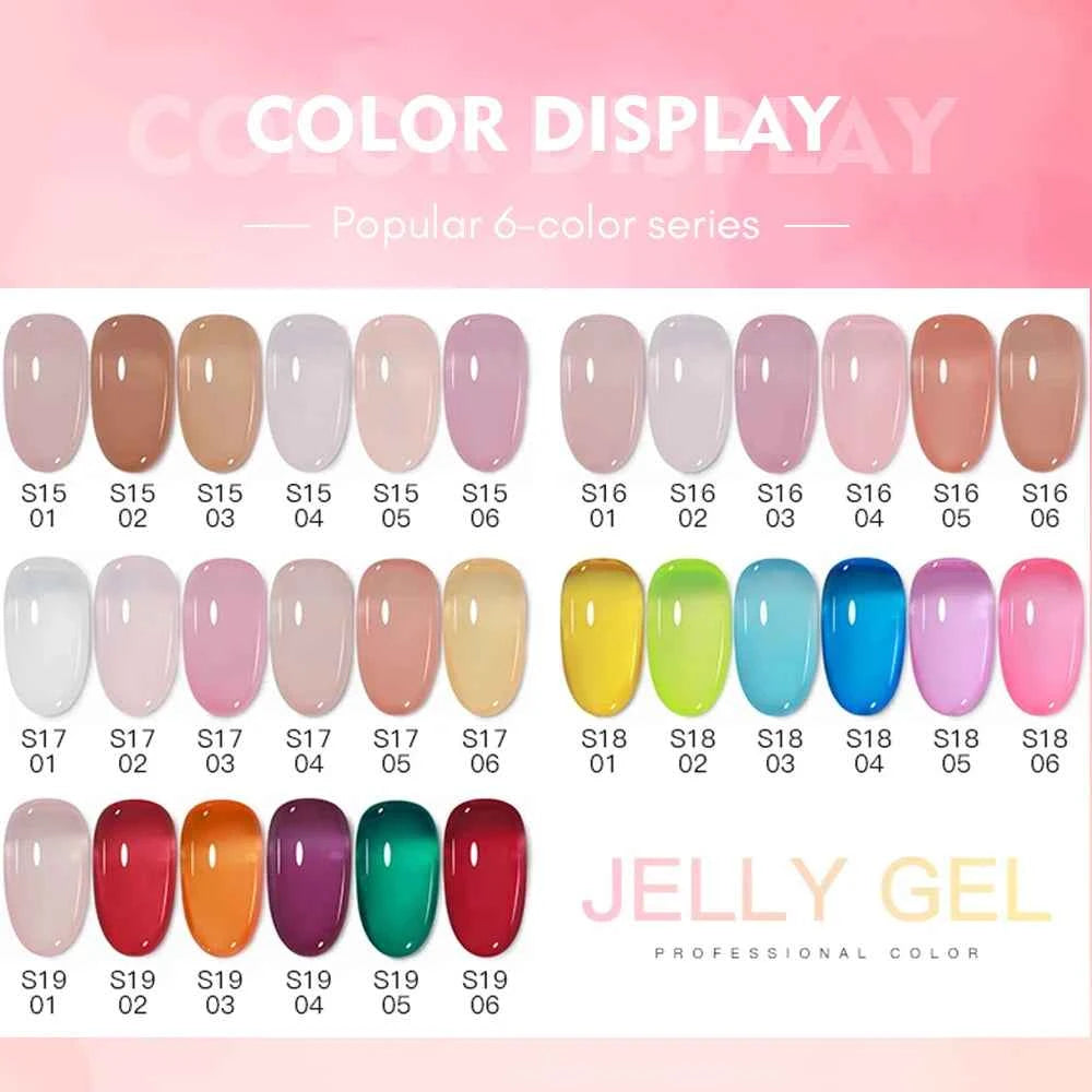 6 Piece Nude Pink Jelly Gel Collection – 15ml Professional Translucent "Syrup" Nail Art System