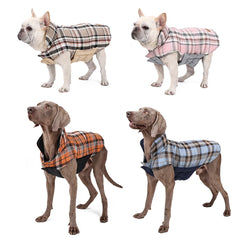 Reversible Waterproof Dog Jacket – Checked Pattern Soft Warm Coat with Flexible Chest for Small to Large Dogs