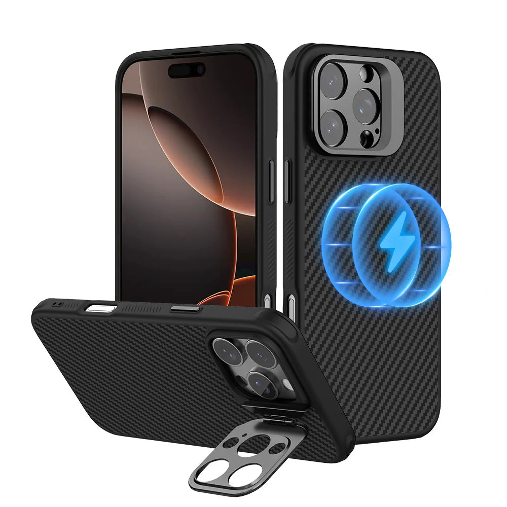 Magsafe Aramid Fiber Case For iPhone 16 Pro / Pro Max With Kickstand by Phone Cases & Covers
