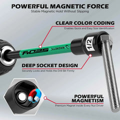 11 Pcs Magnetic Nut Driver Set SAE 9/16"-1/4", 6" Impact Nut Driver+PH2 Bits