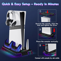 RGB Cooling Station for PS5 Includes Controller Charging Dock and Console Organizer Stand by Snagg A PS Stand