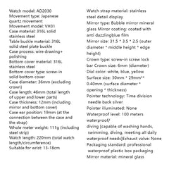 Stainless Steel Quartz Timepiece Watch, 10BAR Waterproof Design