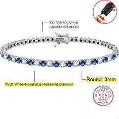 3.0mm D Color VVS1 Moissanite Tennis Bracelet - B / 3mm / 16cm / 925 Silvery - Bracelets