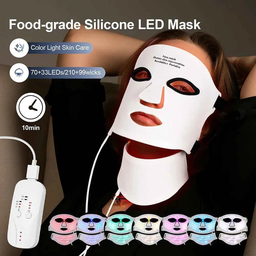 Silicone LED Face & Neck Mask – 7 Color Wireless Photon Light Therapy Device