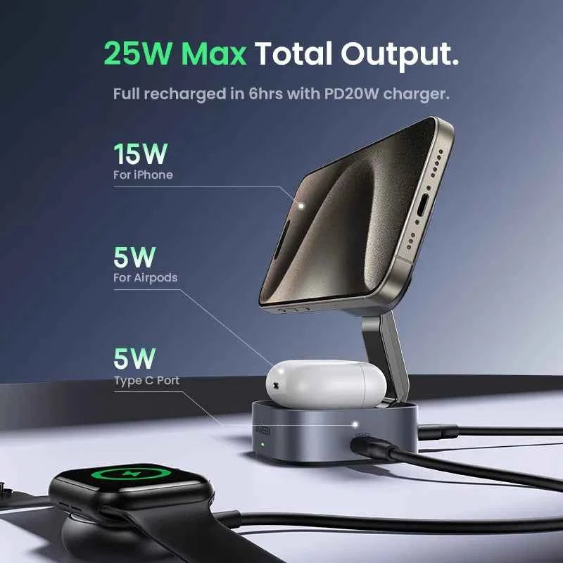 Qi2 15W 2-in-1 Magnetic Wireless Charging Stand | MagSafe Fast Charger for iPhone 16 17 AirPods