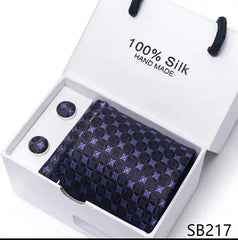 Solid Colour Necktie with Matching Handkerchief & Cufflinks - SB217 - Others In Fashion