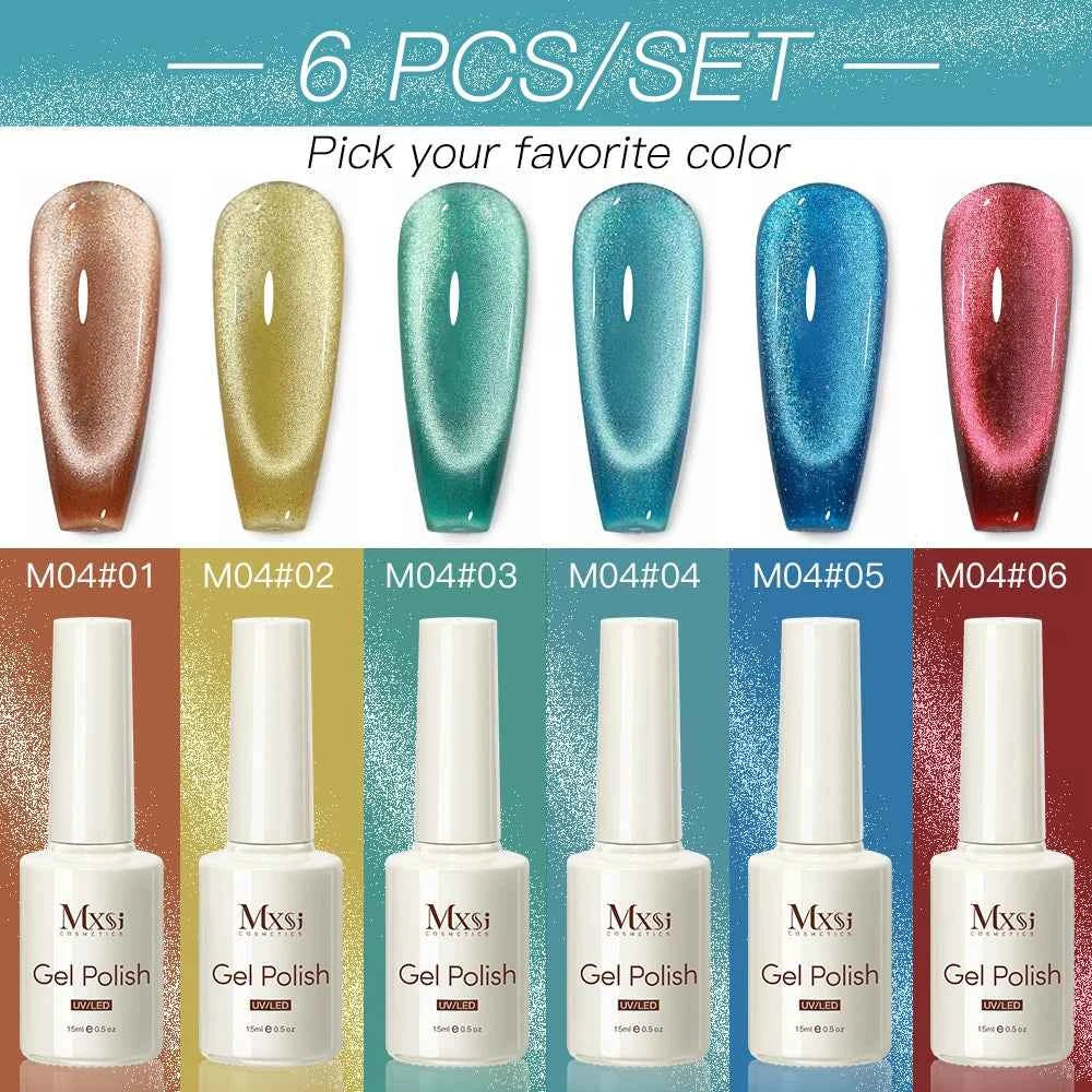 Professional 15ml Magnetic Crystal Cat Eye Gel Collection – 6 Piece High Pigment Red & Pink Reflective System