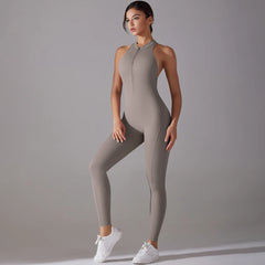 Women's Backless Scrunch Butt Yoga Jumpsuit | Sleeveless Zip One-Piece Gym Sport Fitness Overalls