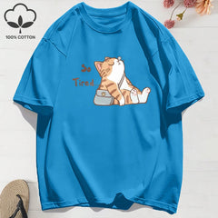 “Too Tired Cat” 100% Cotton Tee, Soft Relaxed Fit Streetwear Graphic Shirt