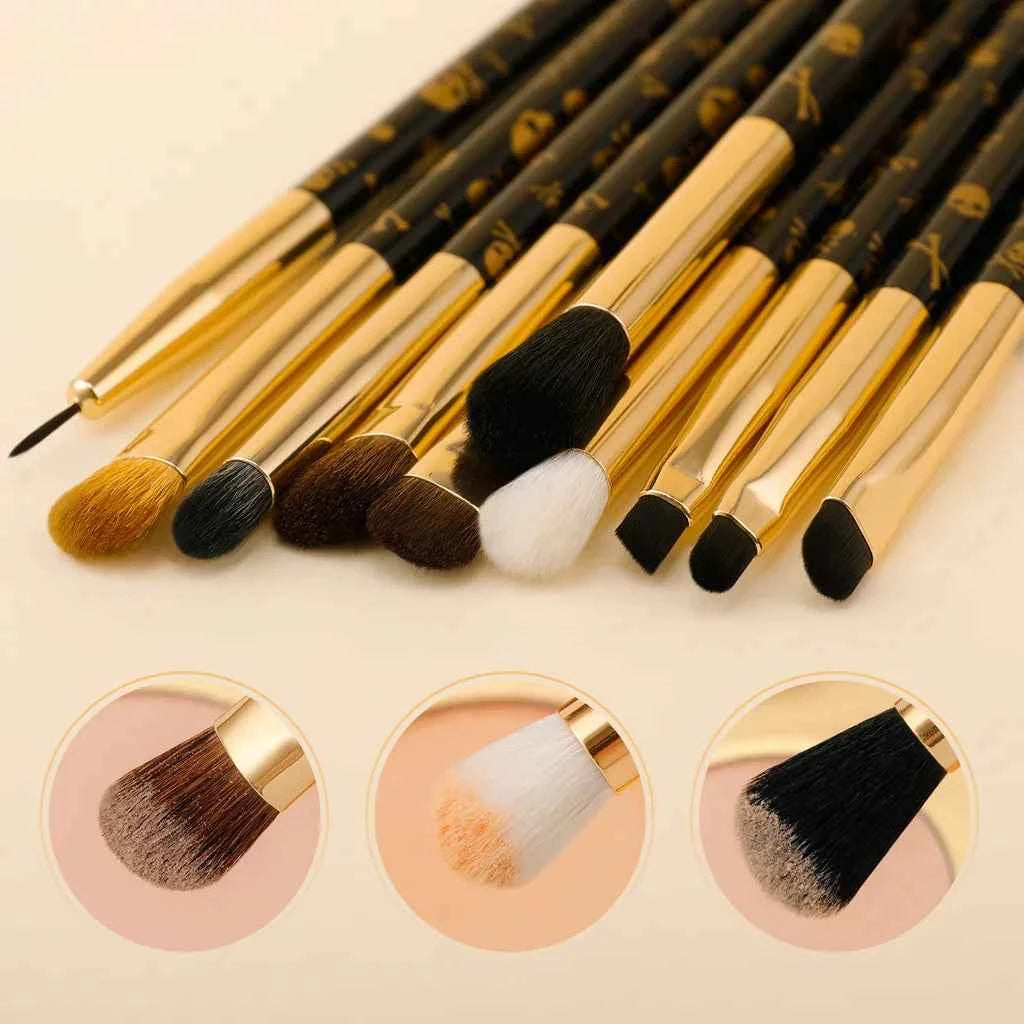 10 Pieces Professional Gothic Skull Makeup Brush Set – Premium Vegan Synthetic Bristles