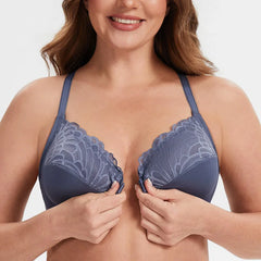 Plus Size Front Closure Lace Underwire Racerback Full Coverage Bra