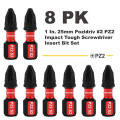 1" Pozidriv #2 PZ2 Impact Screwdriver Bit Set – Magnetic S2 Alloy Steel Power Bits (30–49 Pieces)