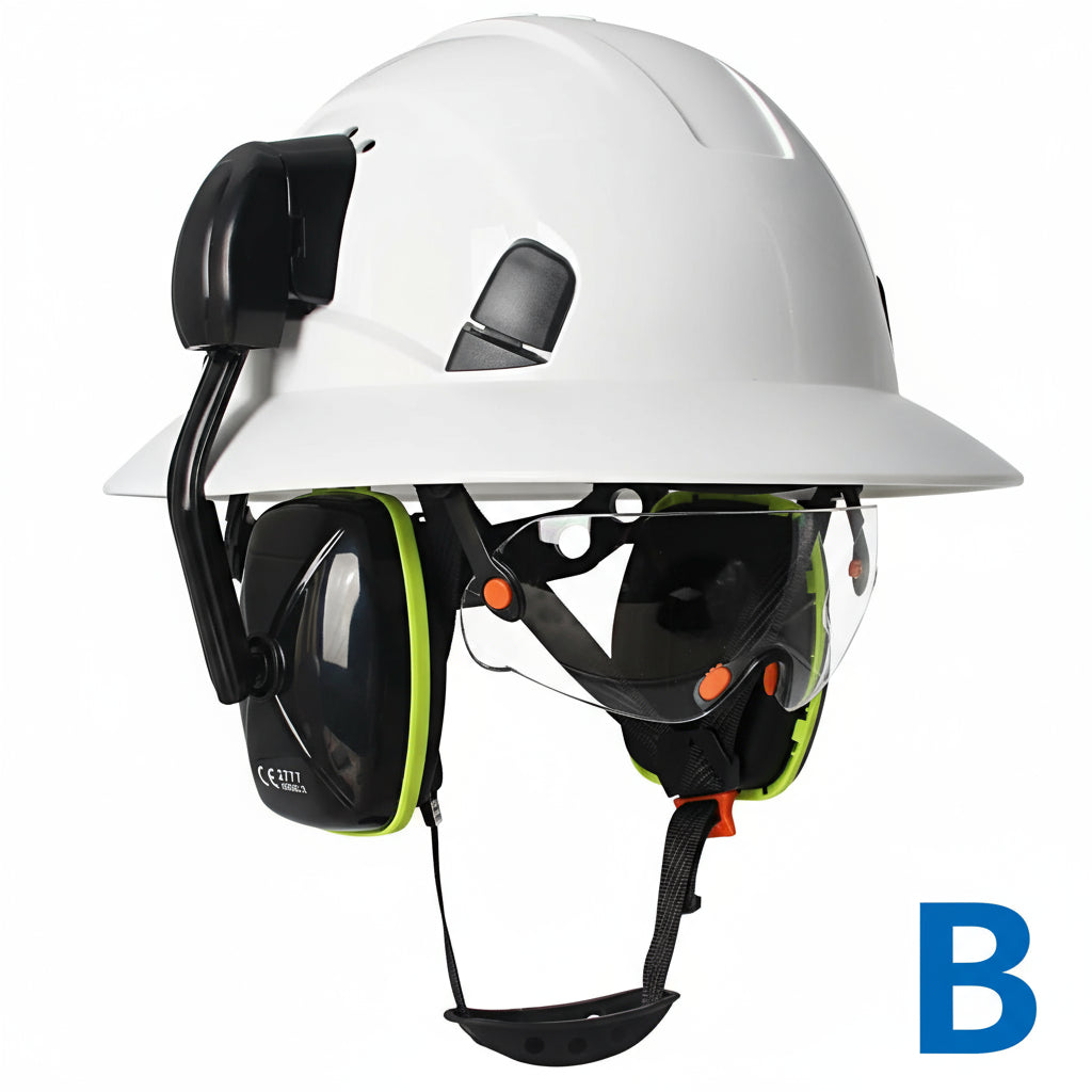 Full Brim Safety Helmet with Built In Goggles Earmuffs by Snagg A Safety Helmet