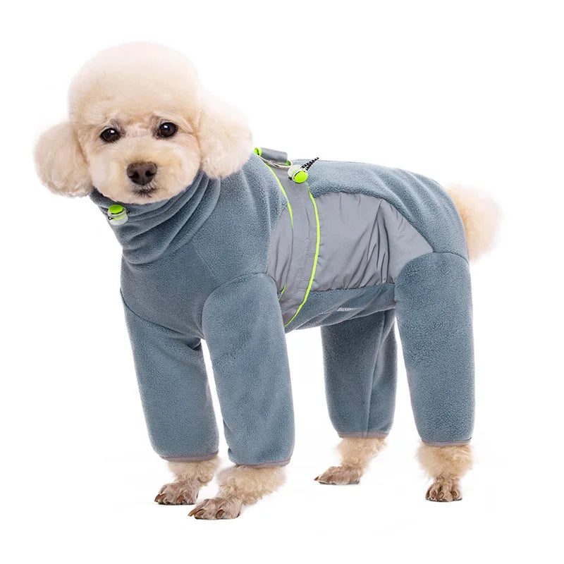 Fleece Dog Pyjamas with Legs – Reflective Closed-Belly Winter Suit for Small Dogs (Cuttable Panel)